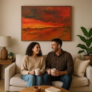 Rood oranje landschap bij ondergaande zon